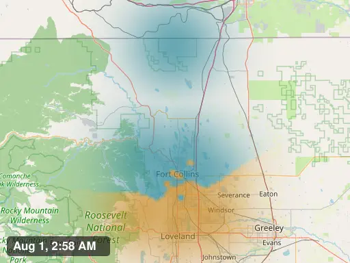 Temperature heatmap — Fort Collins area